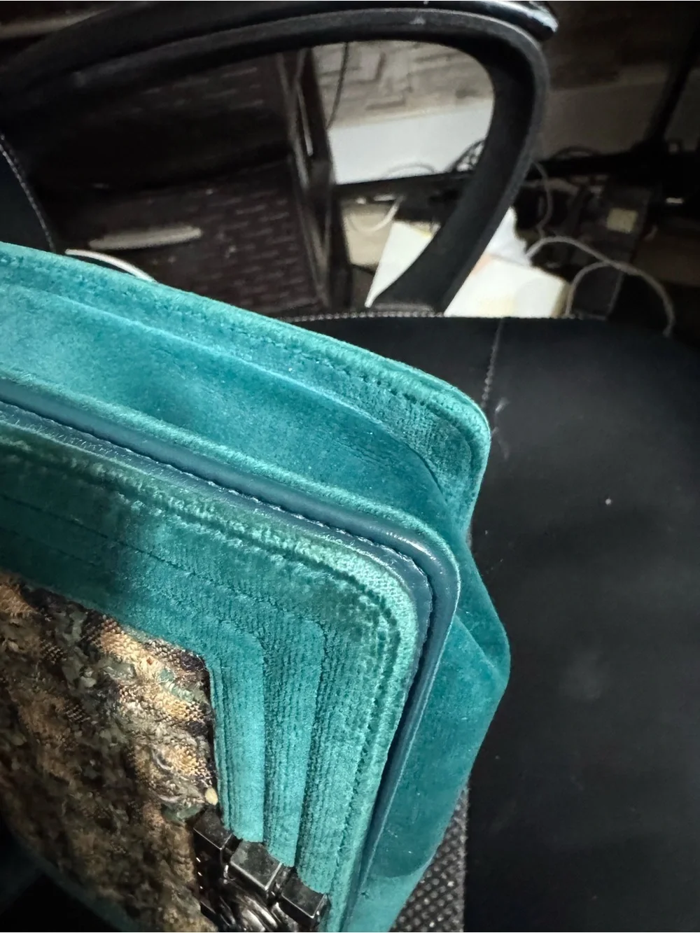 CHANEL Teal Tweed & Velvet Chain Crossbody Bag